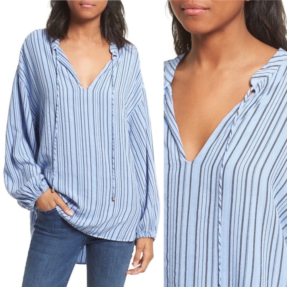 Free People Rhythm of the Night Oversize Pullover Tunic Top XS Blue Bell‎ Stripe